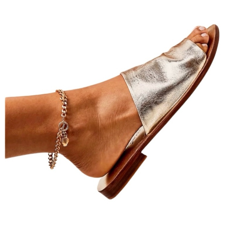 Free People Vicente Metallic Gold Slides